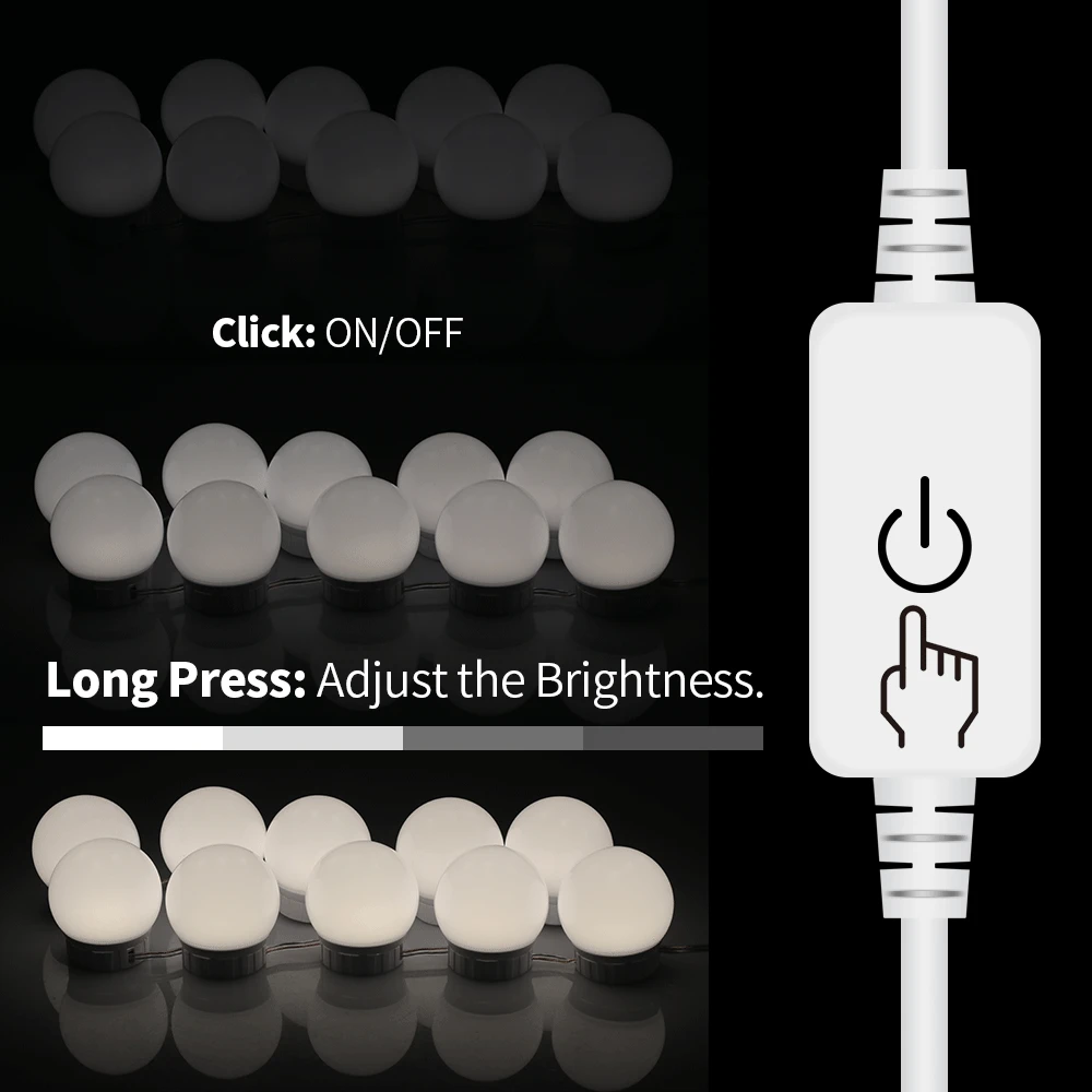 Светодиодная лампа для зеркала макияжа приглушаемая туалетной комнаты с USB Led