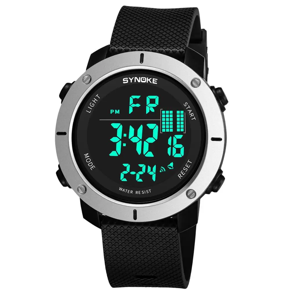 PANARS, спортивные мужские цифровые часы, водонепроницаемые, для бега, секунды, наручные часы, хронограф, светодиодный, будильник, мужские цифровые часы - Цвет: Silver 9658