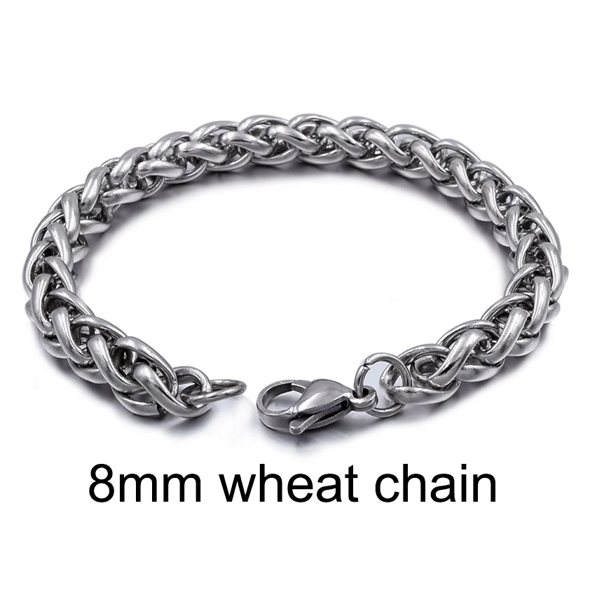 8mm wheat chain Цепочка Ювелирная из нержавеющей стали для мужчин, очаровательные Парные браслеты для женщин, аксессуары, браслет в стиле панк, Рождественский подарок дружбы - Окраска металла: 8mm wheat chain
