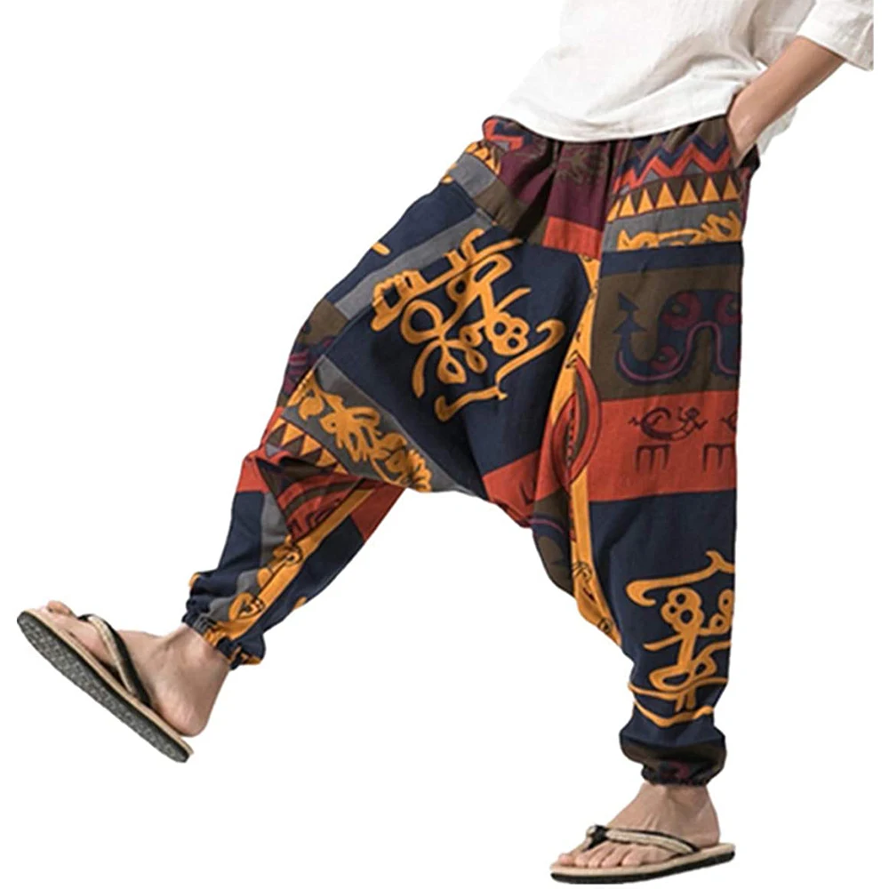 

Men's Cotton Casual Beach Pants Harem Yoga Baggy Genie Boho Pants，Aladdin Pants and Harem Pants