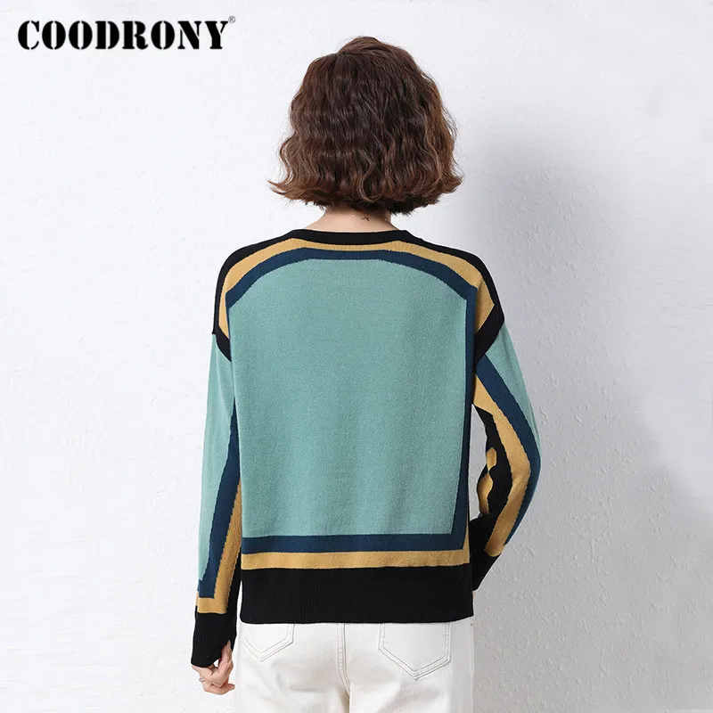 COODRONY Brand 2020 New Elegant Loose Striped 100% Wool Women Jumpers Autumn Winter High Quality Pullover Sweater Female W1133