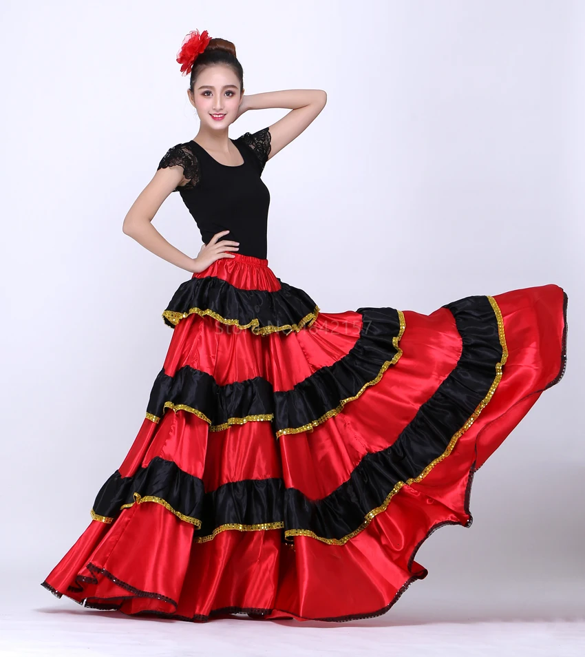 Женские испанские карнавальные вечерние костюмы для сцены, юбка для фламенко в полоску размера плюс, кружевные костюмы для танца живота для женщин, испанское платье