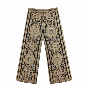

Za women's new national high waist knitting pants in autumn 2019 elastic waist jacquard wide leg pants 01822125305