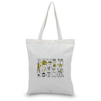 

canvas bag animal handbag text DIY handbag print customized printing logo daily use foldable shopping Reusable