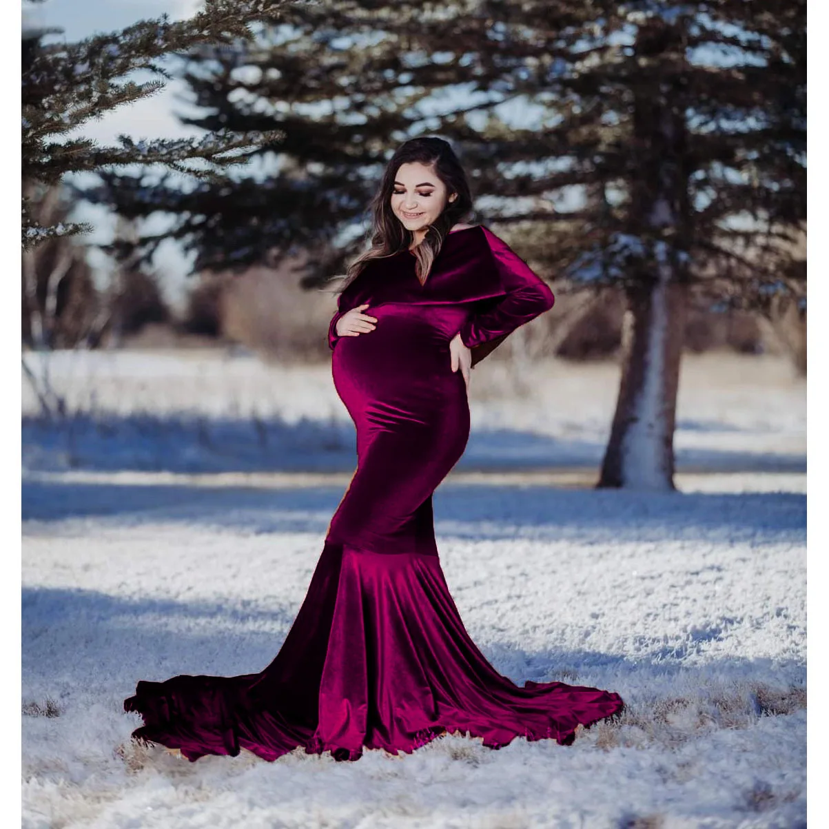 Velvet Maternity Dress For Photo Shoot 