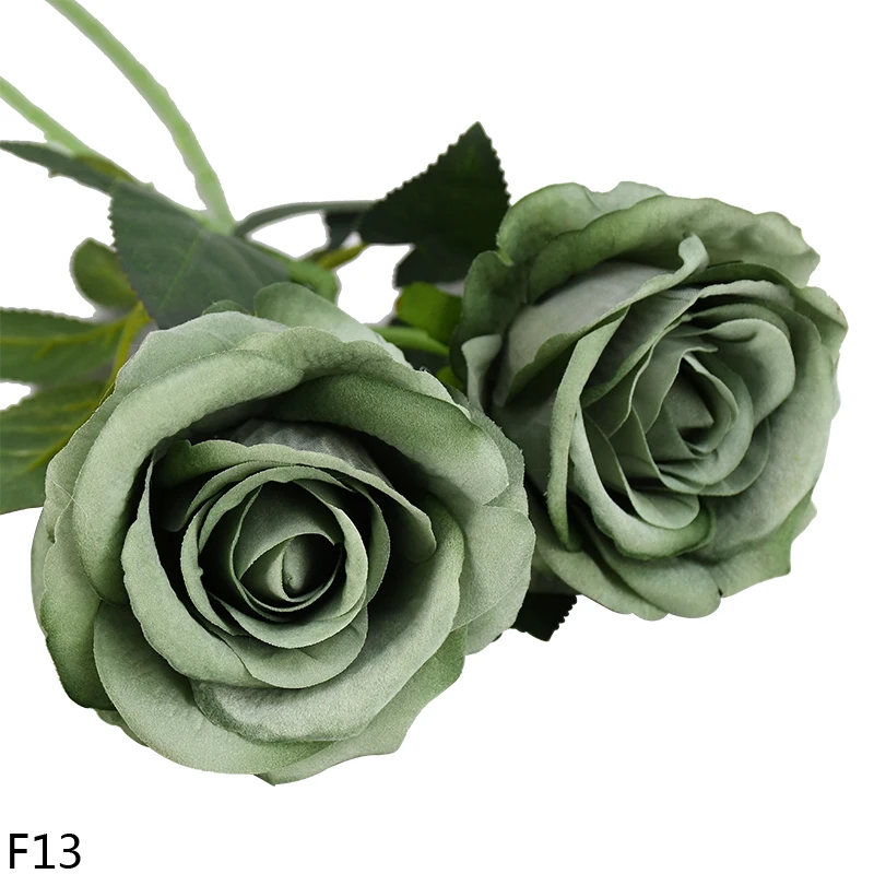 Высокое качество, европейские искусственные цветы, розы, цветочный букет, имитация фланели, искусственные цветы, домашний декор, украшение для свадебной вечеринки - Цвет: F13 dark green