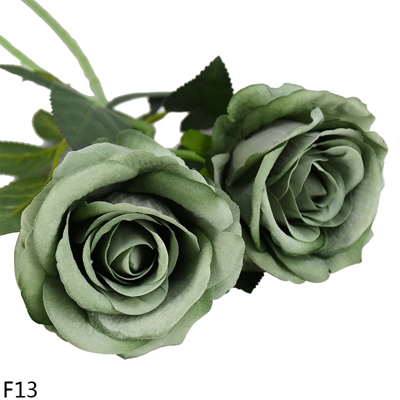 F13 dark green Высокое качество, европейские искусственные цветы, розы, цветочный букет, имитация фланели, искусственные цветы, домашний декор, украшение для свадебной вечеринки - Цвет: F13 dark green