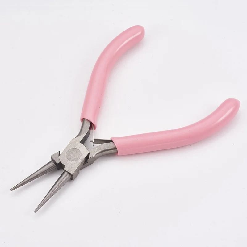 Jewelry Pliers Carbon Steel Round Nose Pliers Hand Tools Polishing Jewelry Making Tools 12x7.6x0.9cm - Цвет: Pink