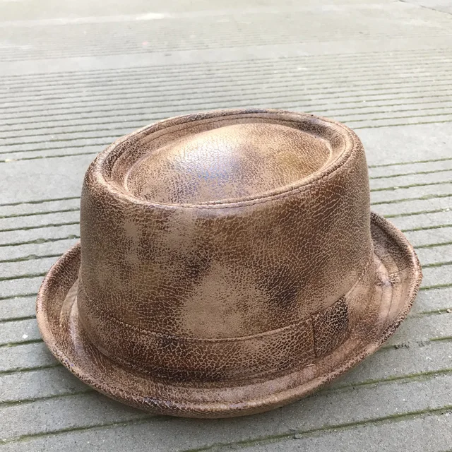 Men Leather Fedora Hat Gentleman Flat 