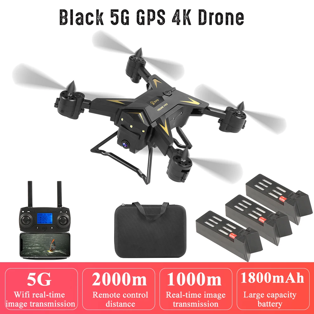 5G wifi FPV мини-Дрон 4K gps Профессиональный Дрон с HD камерой Радиоуправляемый квадрокоптер Дрон оптическое позиционирование потока складной Дрон - Цвет: Black 5G GPS 4K 3B