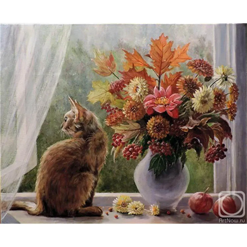 

BAISITE DIY Painting By Numbers Hand Painted Canvas Animal Cat Modern Wall Picture Art For Living Room Home Decoration OTG6324
