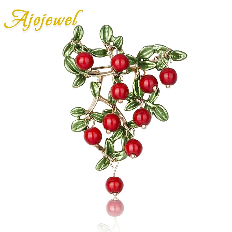 

Ajojewel 2019 New Red Fruit Women's Brooches Pins Green Leaves Corsage Pins For Suit Coat Shirt Sweater Dress Christmas Gifts