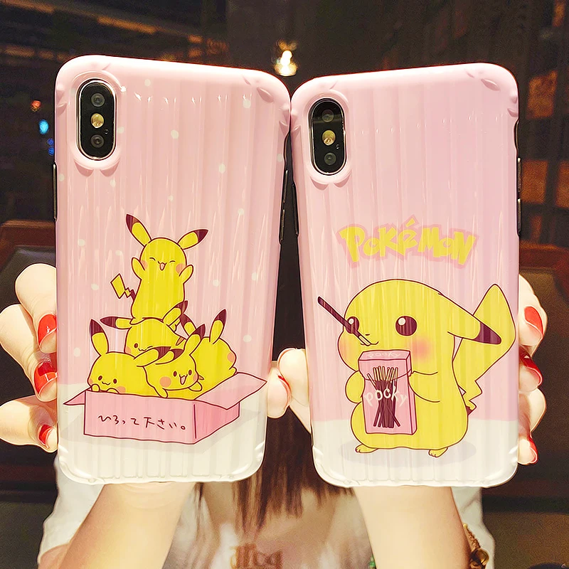 

Cartoon Cute Pikachu Pokemon luggage Case For iPhone X XR XS Max Silicone Cover Funny Pikachu Soft shell TUP Glossy Phone Cases