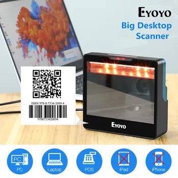 

Eyoyo Big Desktop Barcode Scanner Omnidirectional Wired USB Barcode Reader 1D QR 2D Screen Barcodes Scanning Platform Scanner