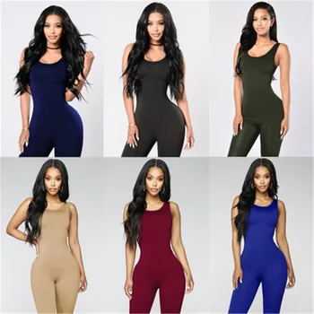 

hirigin 2020 New Women Sleeveless U-Neck Solid Bodycon Playsuit One-piece Clubwear Sport Short Jumpsuit Romper Leotard Trousers