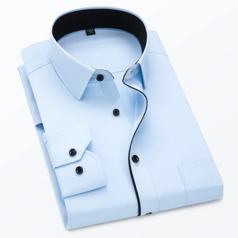 White Twill Cotton Shirt for Men Long Sleeve Single Breasted Square Collars Business Wedding Camisa Blue Pink Man Chemise S-5XL dress shirts men casual shirts