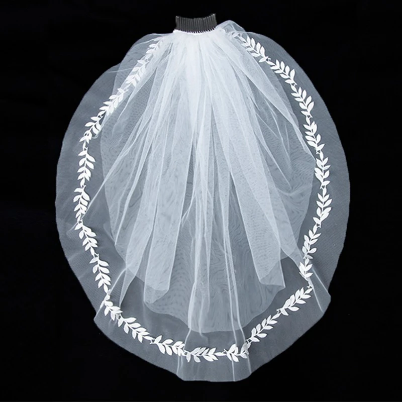 New Fahion Off White Black 2 Layers Wedding Veil with Metal Comb Lace Edge Novias velas velos para la iglesia voile vert mariage
