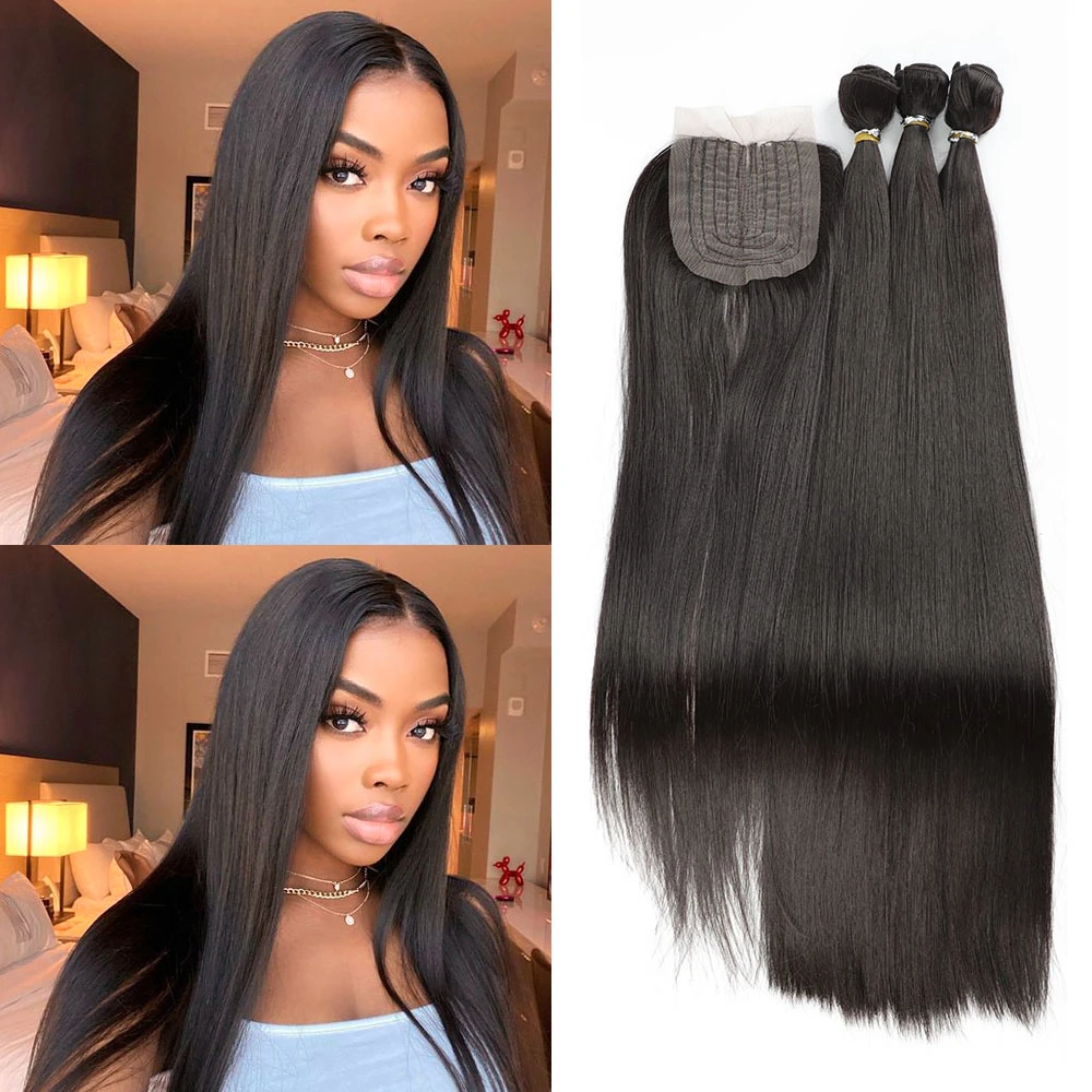 Synthetic Hair Bundles With Closure All In 1 Straight Synthetic Sew In Weave  Hair Bundles Women Weavon 3 Bundles With Closures - Synthetic One Pack(for  Black) - AliExpress