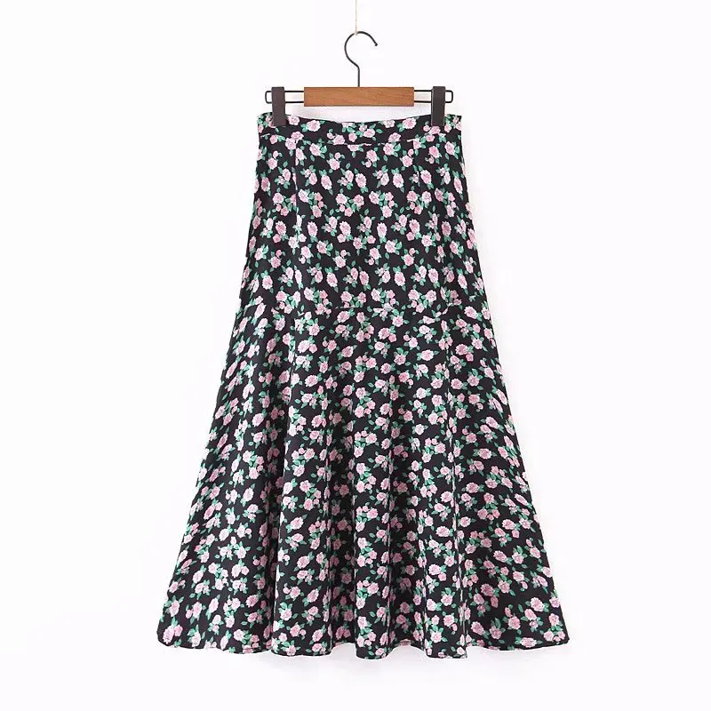 Новые повседневные цветочные юбки с высокой талией женские летние трапециевидные миди тонкие юбки с разрезом женские с принтом винтажные Saias XZ2121
