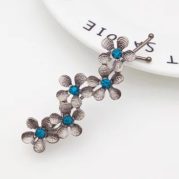 

New Flower Rhinestone Women Hair Accessories Plum Floral Hair Clip Girls Hair Pins Sweet Wedding Headwear Silver Gold Barrette
