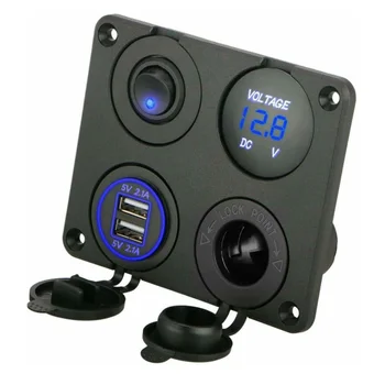 

ON-OFF Switch panel Toggle Blue Termina Blue Digital Voltmeter Switch Panel 2 USB 12V