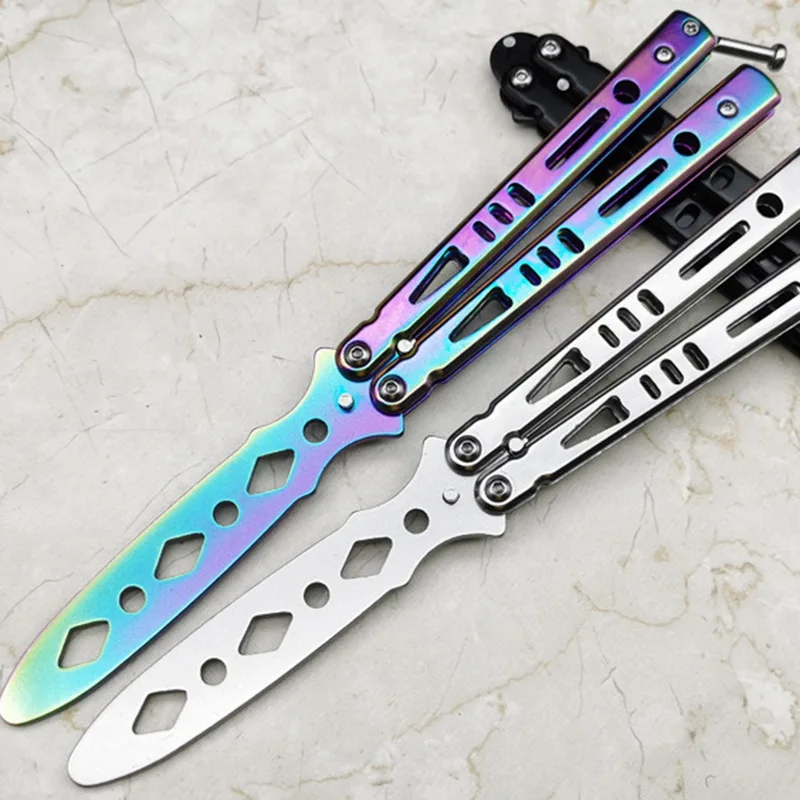 

2020 Stainless Steel Knife Butterfly Training Knife 3Cr13Mov Outdoor Knife Competition Knife Blunt Tool No Blade Colorful