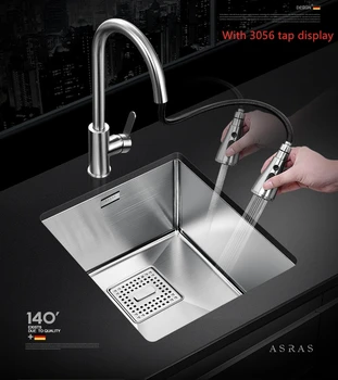 

Asras 3834B 304 stainless steel home kitchen handmade small sink washbasin bar Taichun island balcony single-slot basin.