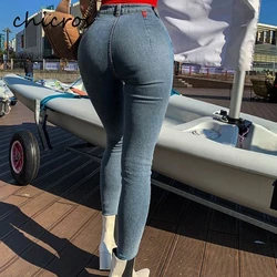 Calças de brim de estiramento alto das mulheres de chicros todo o jogo calças finas novo estilo