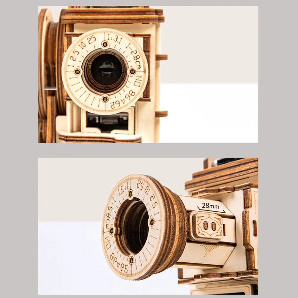 Hand Crank Diy 3D Film Projector Wooden Model Building Kit Assembly Vitascope Toy Gift for Children Adult
