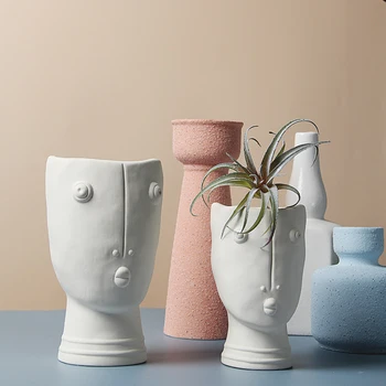 

Home Decoration Accessories Nordic Ceramics Abstract Human Face Flower Pot Ornament Plants Pots Room Desktop Decoration Artware