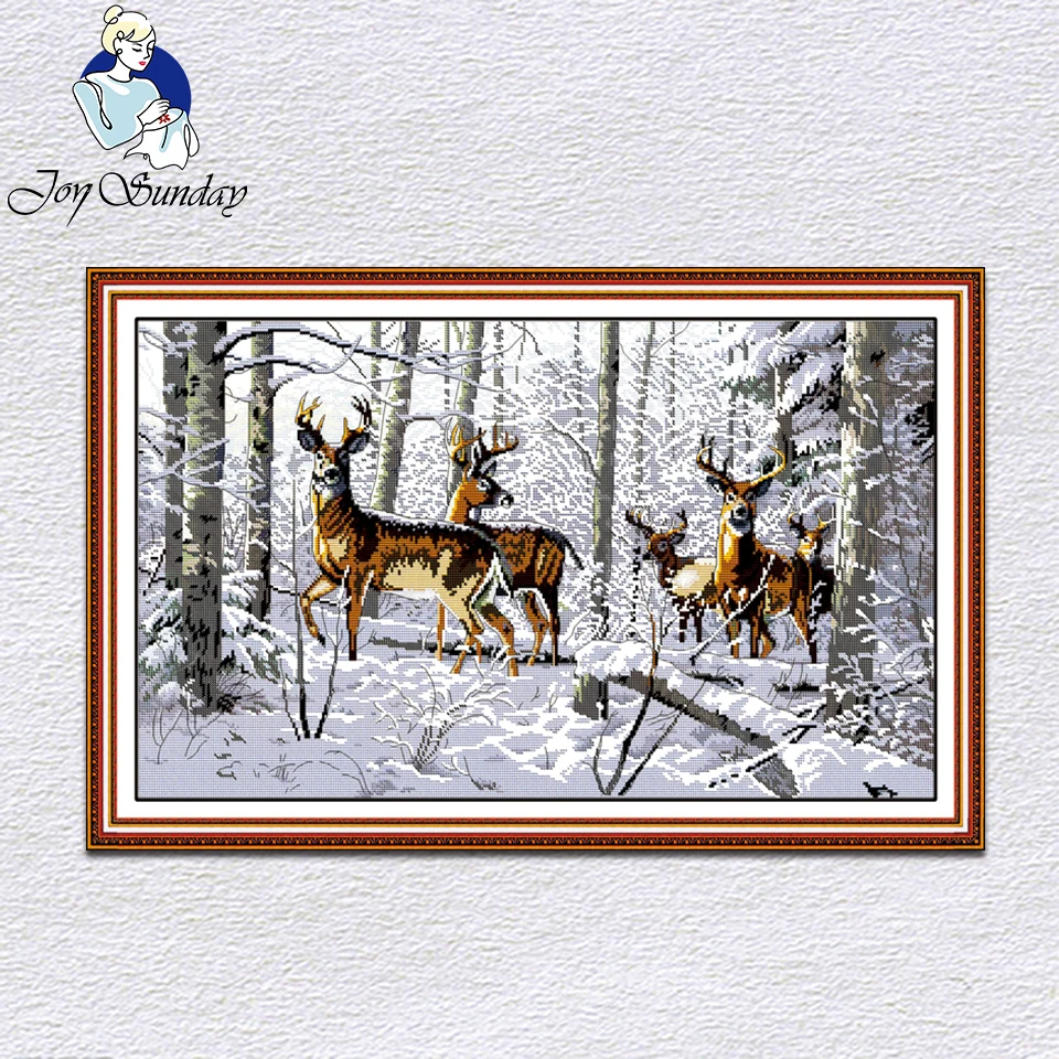 Joy Sunday Antelopes in the snow Счетный Набор для вышивки крестом наборы для вышивания рукоделия китайские 14CT печатные украшения для дома