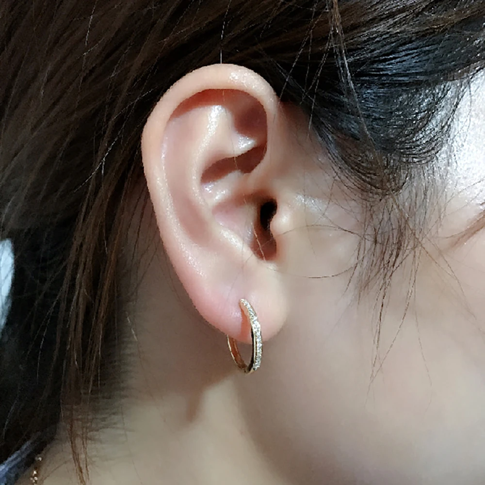 14K Rose Gold Women Hoop Earrings Natural Diamonds Circle Round Classic Wedding Party Engagement Anniversary Present Earrings