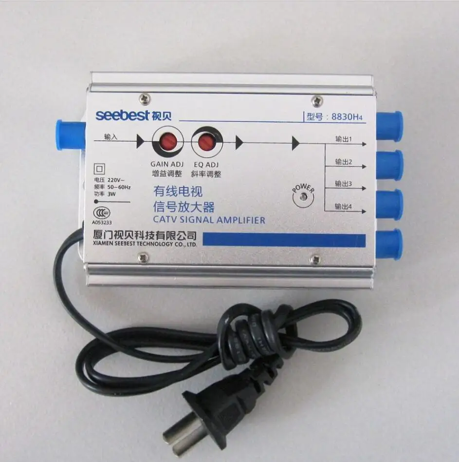 

AC 220V 1 In 4 Out CATV Amplifier 30db Adjustable Cable TV Antenna Signal Amplifier 45MHz to 860MHz 2W