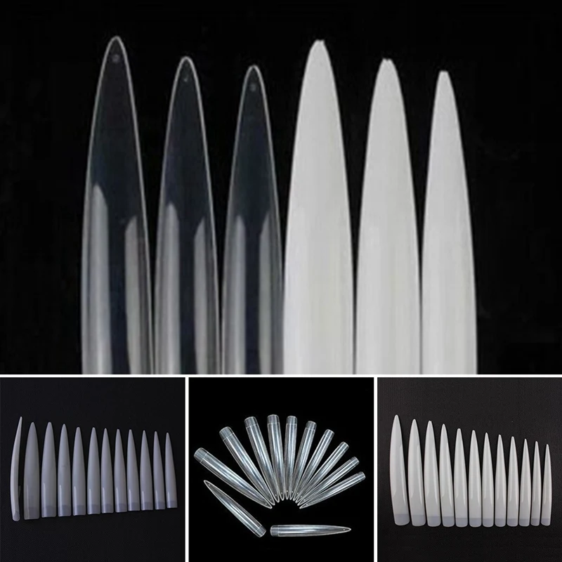 12pcs/pack Long Stiletto Sharp Ending Half Cover French Salon False Tips Acrylic Nail Art DIY Tools Supply