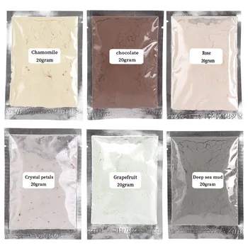 

6pcs /20g soft film powder chamomile deep sea mud grapefruit crystal petal chocolate rose whitening hydrating repair mask powder