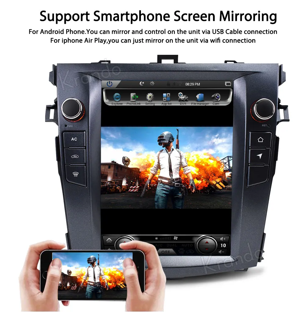 Best Krando Android 7.1 10.4" Tesla Vertical screen car multimedia system for toyota Corolla 2008-2012 audio radio player KD-TV025 6