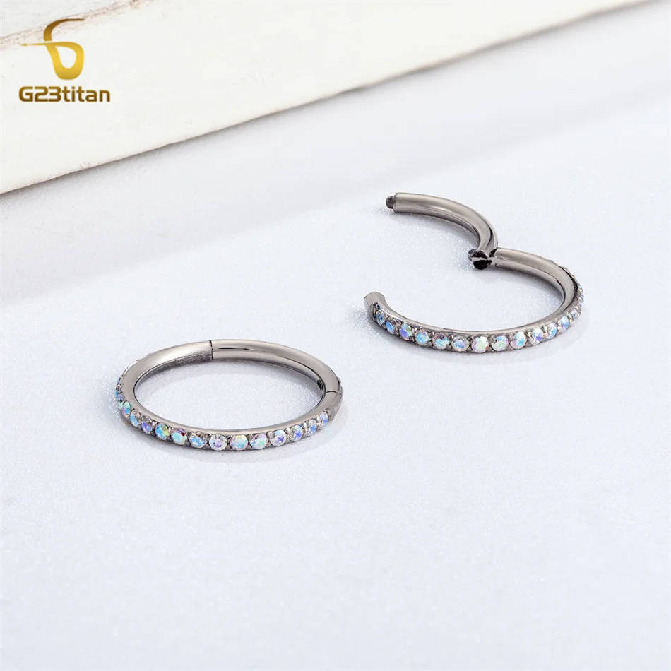CZ Cartilage Conch Earring Hoop Hypoallergenic Titanium Septum Clicker Nose Segment Ring Ear Daith Helix Tragus Piercing Jewelry - Image 3