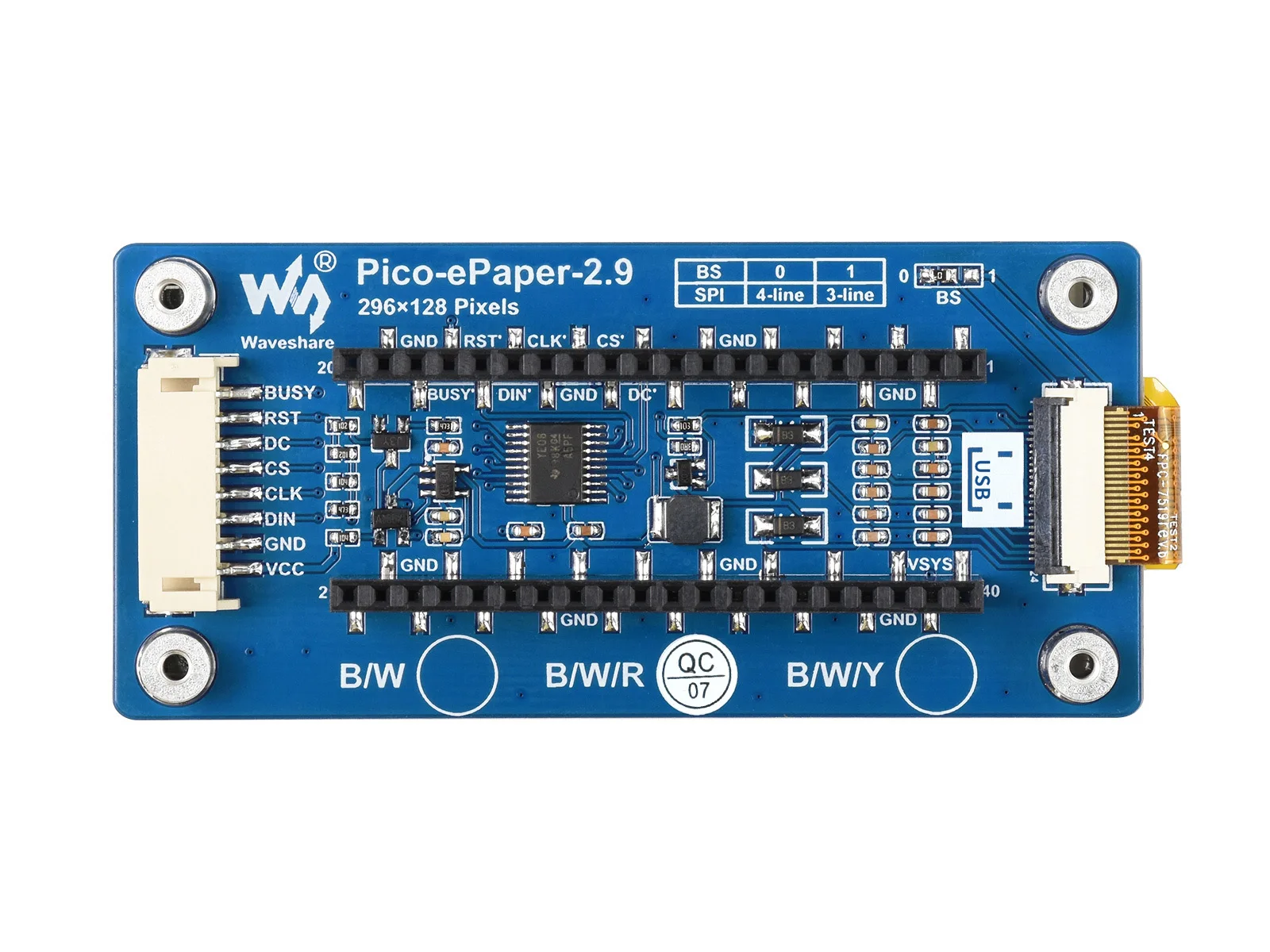 Waveshare-2.9 ġ E-Papier E-Ink ÷  (B), Raspberry Pi Pico, 296  128 ȼ, Rood/zīƮ/Ʈ, Spi ̽