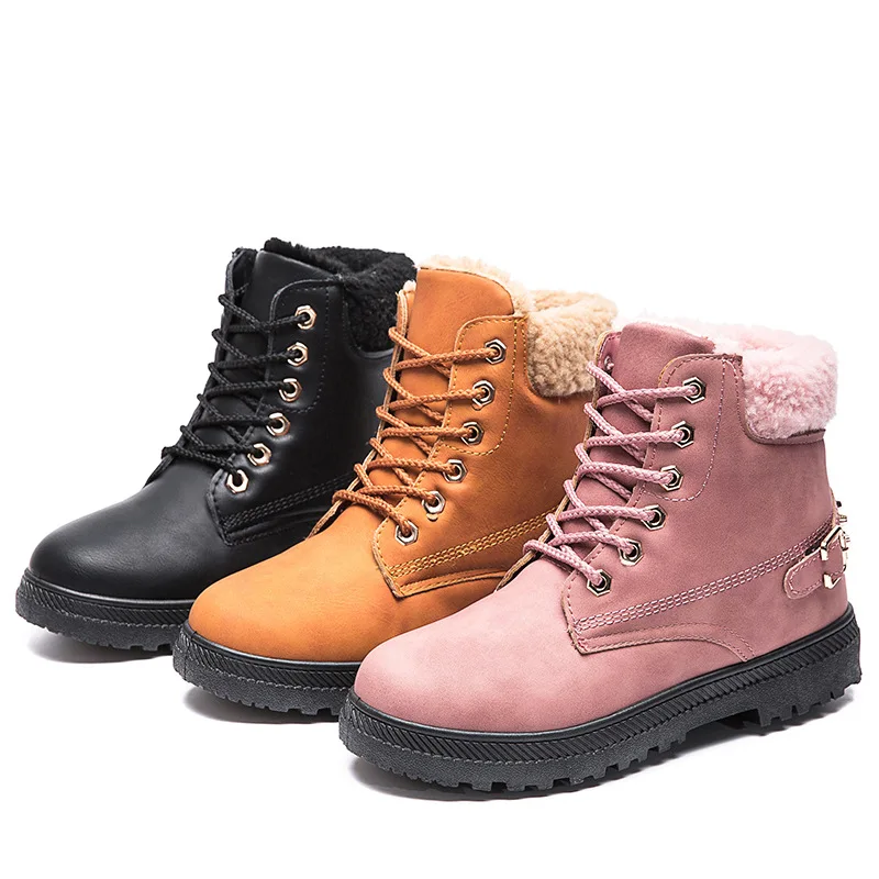 

Winter Snow Boots Female Padded Large Size plus Velvet Warm Short Boots Rivet Students Short Leather Boot Martin Boots