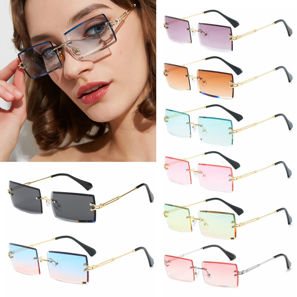  - Fashion Small Rectangle Sunglasses Summer UV400 Eyewear 2023 Newest Trendy Women Men Rimless Cycling Retro Sun Glasses Shades
