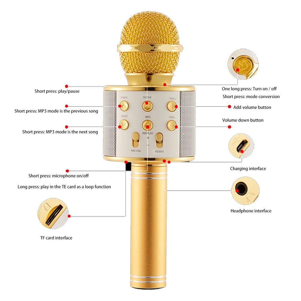 Детский Bluetooth беспроводной микрофон динамик ручной микрофон караоке микрофон музыкальный плеер пение рекордер микрофон KTV