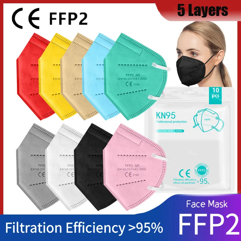 

5 Layer Adult FFP2 MASK KN95 Mascarilla FPP2 Homologada CE Protect Face Mask Reusable Filter Respirator Mondkapjes FFP 2 Mascara