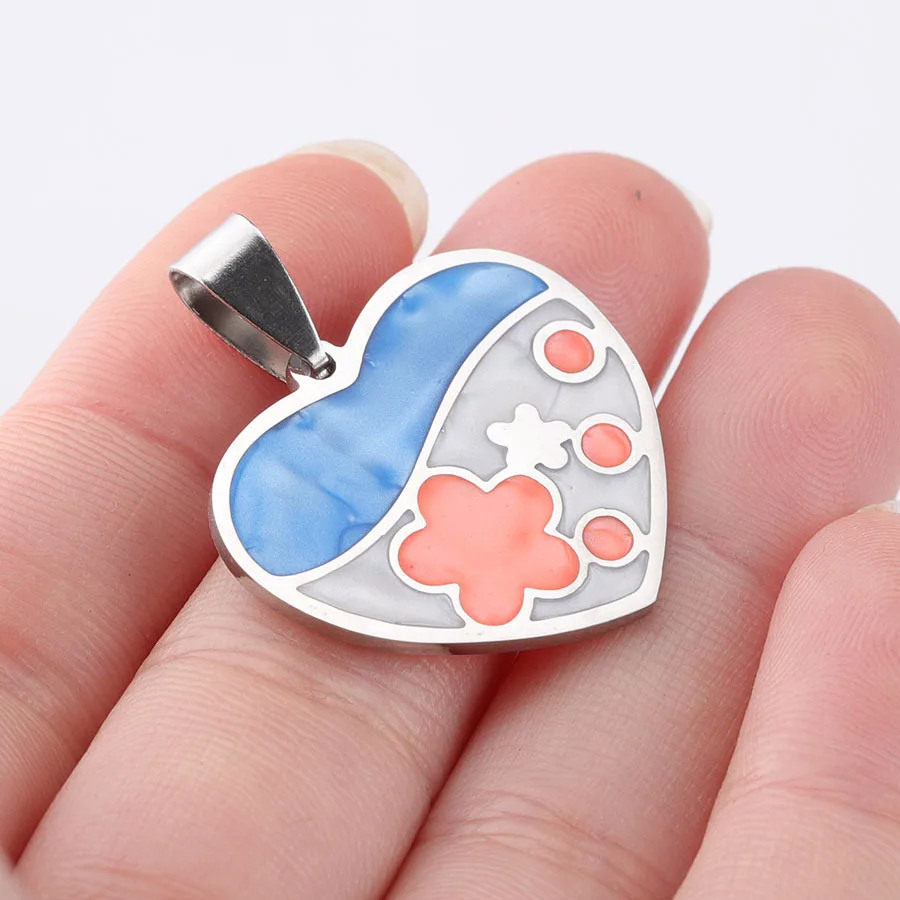 

10pcs Fashion stainless steel enamel heart bling candy color nature steel color charm tag DIY accessories