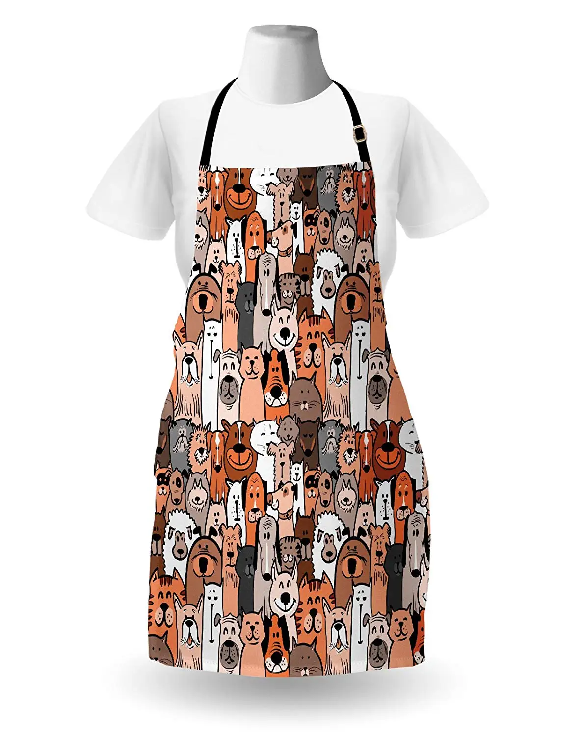 Animals Apron of Pet Cats Dogs Doodle Style Art Cartoon Style Retro Domestic Animals Women Men Kids Cooking Baking Kitchen Bib