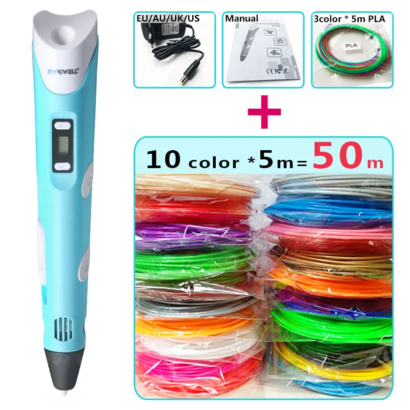 3d Ручка myriwell + 10 цветов * 5 м ABS нити (50 м) ручка 3 d идеальная для печати лучший