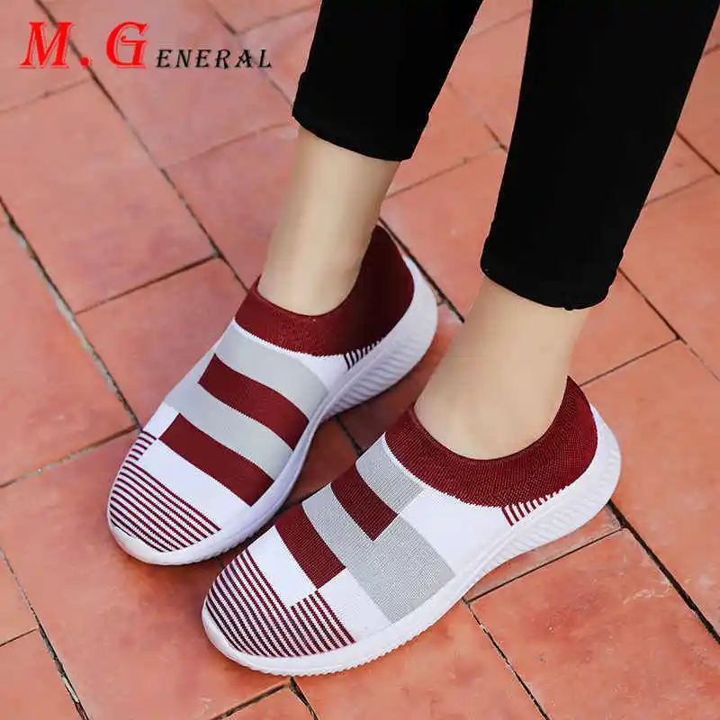 Women's Sports Shoes Women Slip-on Plus Size Sport Sneakers Woman Air Mesh Running Shoes Ladies Summer Low Top Sock Footwear Q24