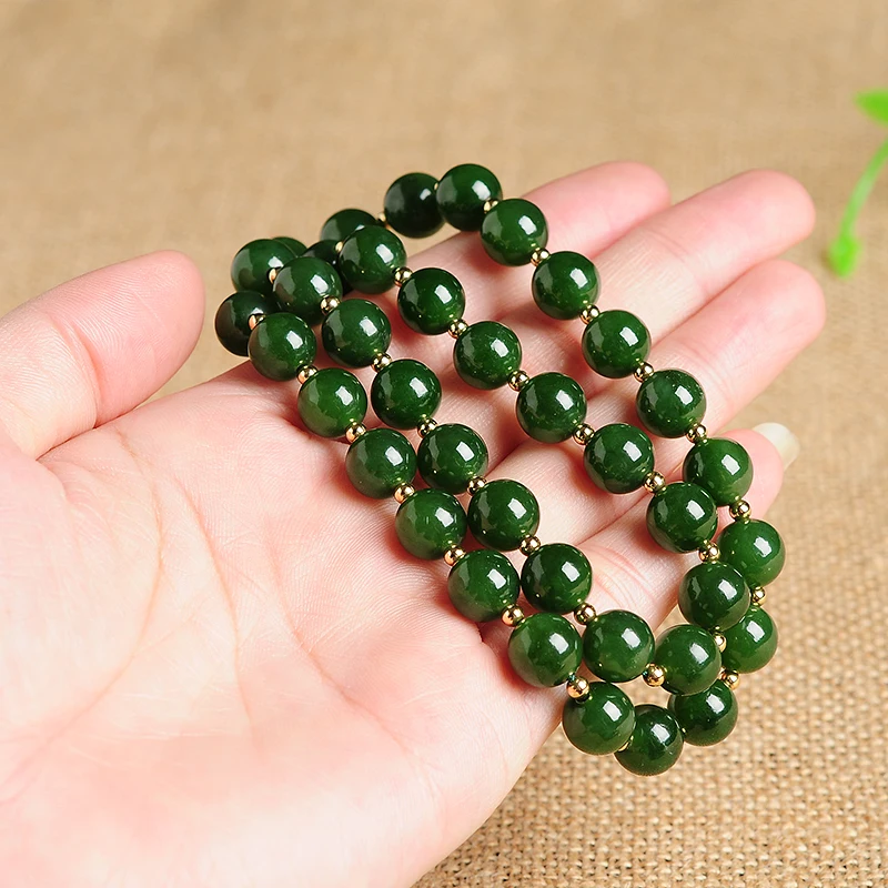 Подлинное и Hetian jade Jasper 10 мм ожерелье из бисера высокого класса 18K Jinzhu инкрустированные натуральная яшма ожерелье из бисера