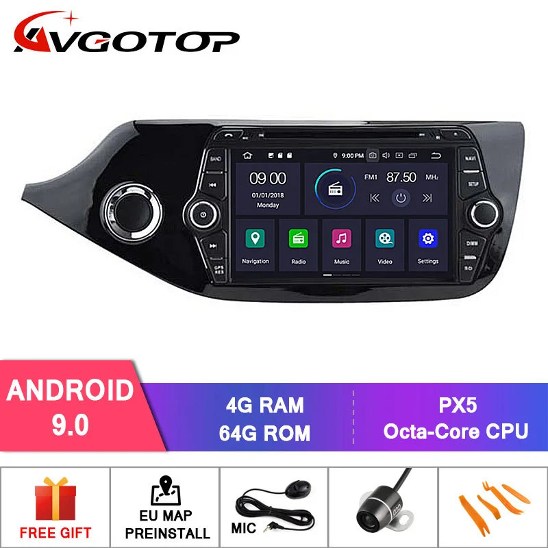 Discount AVGOTOP Android 9.0 4GB+64GB CAR DVD PLAYER for KIA CEED 2012 IPS HD Screen NAVIGATION 1