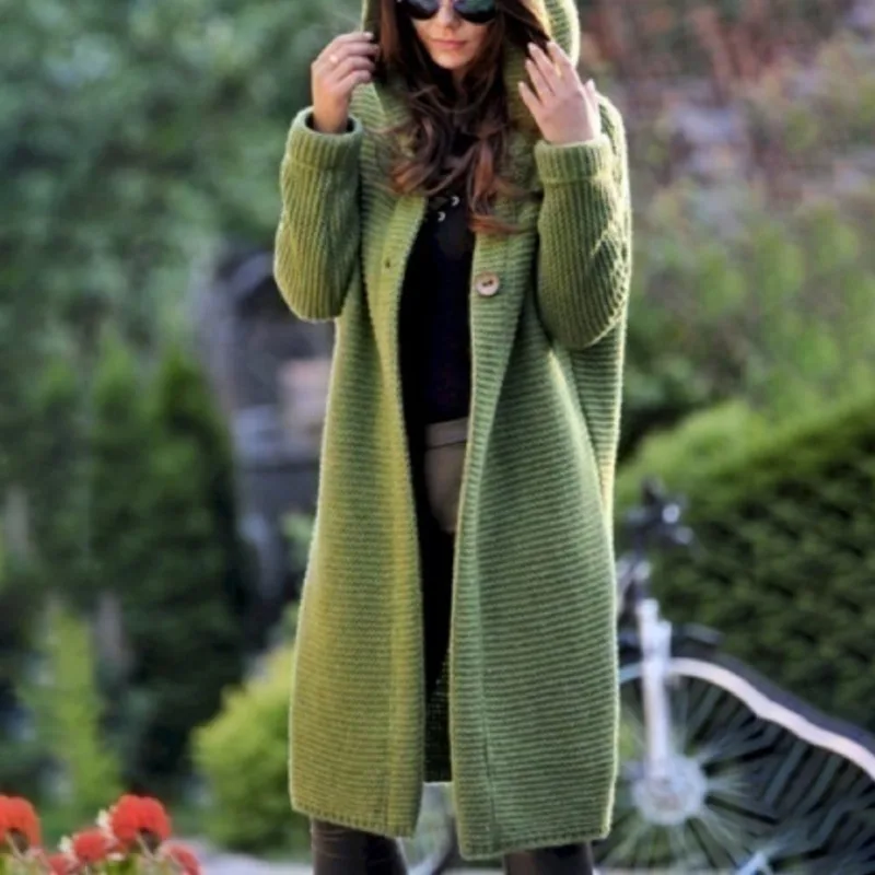 

Plus Size S-3XL Women Winter Coat New Simple Style Single-breasted Long Cardigan Fashion Casual Female Warm Solid Hooded Coat