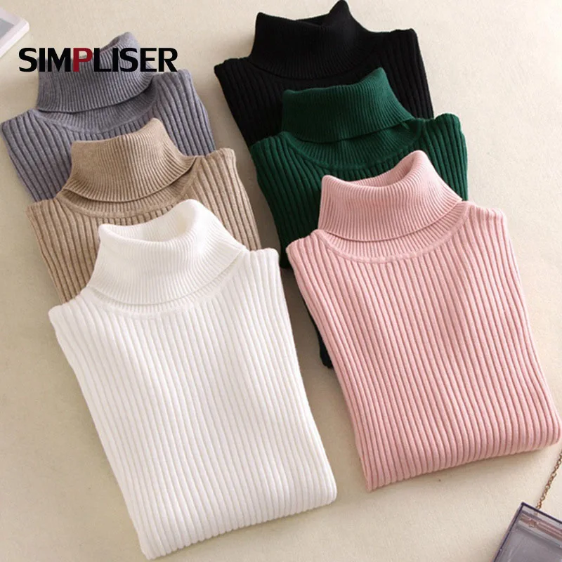 

2019 Knitted Women Sweater Stretch Female Pullovers Turtleneck Autumn Winter Basic Knitted Tops Ladies Sweaters Slim Fit Black